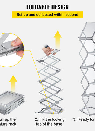 Foldable Magazine Display Rack, 6 Pockets Pop-Up Brochure Display Stand, Double-Sided Display Catalog Literature Holder Stand, Portable with Carrying Bag for Office Trade Show Exhibitions