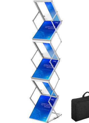 Foldable Magazine Display Rack, 6 Pockets Pop-Up Brochure Display Stand, Double-Sided Display Catalog Literature Holder Stand, Portable with Carrying Bag for Office Trade Show Exhibitions