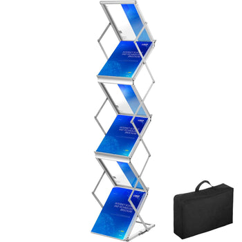 Foldable Magazine Display Rack, 6 Pockets Pop-Up Brochure Display Stand, Double-Sided Display Catalog Literature Holder Stand, Portable with Carrying Bag for Office Trade Show Exhibitions
