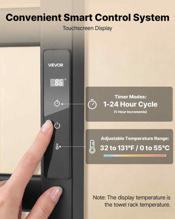 Heated Towel Warmer Rack for Bathroom Electric Wall Mounted 10 Bars, Aluminum Alloy Towel Warmer, Overheat Protection, with Touch Screen, 1-24H Timer, 32 to 131°F Adjustable, IPX4 Waterproof
