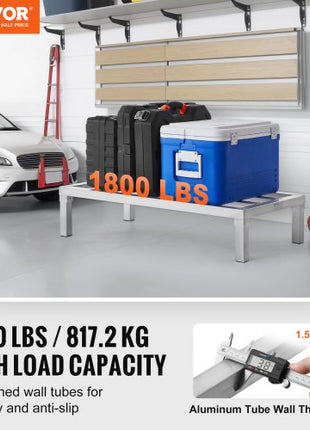 Aluminum Dunnage Rack, 36 x 20 Commercial Food Floor Rack, 8 Off the Floor, 1800 lbs Capacity All-Welded Aluminum Storage Rack, for Storage in Restaurants, Kitchens, Garages and Vehicles