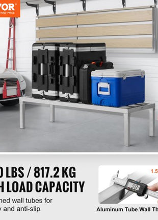 Aluminum Dunnage Rack, 48 x 20 Commercial Food Floor Rack, 12 Off the Floor, 1800 lbs Capacity All-Welded Aluminum Storage Rack, for Storage in Restaurants, Kitchens, Garages and Vehicles
