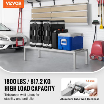 Aluminum Dunnage Rack, 48 x 20 Commercial Food Floor Rack, 12 Off the Floor, 1800 lbs Capacity All-Welded Aluminum Storage Rack, for Storage in Restaurants, Kitchens, Garages and Vehicles