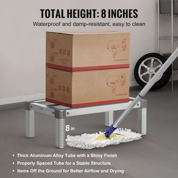 Aluminum Dunnage Rack, 24” x 14” Commercial Food Floor Rack, 8” Off the Floor, 1000 lbs Capacity Adjustable Aluminum Storage Rack, for Storage in Restaurants, Kitchens, Garages and Vehicles