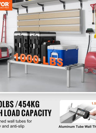 Aluminum Dunnage Rack, 48 x 20 Commercial Food Floor Rack, 12 Off the Floor, 1000 lbs Capacity All-Welded Aluminum Storage Rack, for Storage in Restaurants, Kitchens, Garages and Vehicles