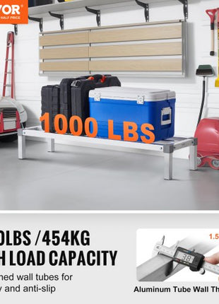 Aluminum Dunnage Rack, 48 x 14 Commercial Food Floor Rack, 8 Off the Floor, 1000 lbs Capacity All-Welded Aluminum Storage Rack, for Storage in Restaurants, Kitchens, Garages and Vehicles