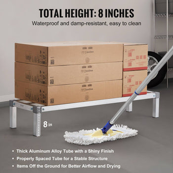 Aluminum Dunnage Rack, 48” x 14” Commercial Food Floor Rack, 8” Off the Floor, 1000 lbs Capacity All-Welded Aluminum Storage Rack, for Storage in Restaurants, Kitchens, Garages and Vehicles