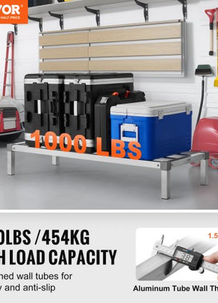 Aluminum Dunnage Rack, 48 x 20 Commercial Food Floor Rack, 8 Off the Floor, 1000 lbs Capacity All-Welded Aluminum Storage Rack, for Storage in Restaurants, Kitchens, Garages and Vehicles