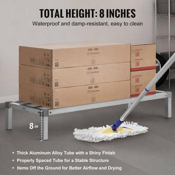 Aluminum Dunnage Rack, 48” x 20” Commercial Food Floor Rack, 8” Off the Floor, 1000 lbs Capacity All-Welded Aluminum Storage Rack, for Storage in Restaurants, Kitchens, Garages and Vehicles