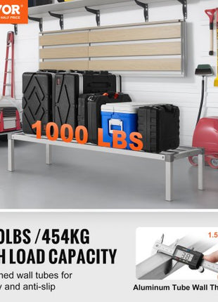 Aluminum Dunnage Rack, 60 x 20 Commercial Food Floor Rack, 12 Off the Floor, 1000 lbs Capacity All-Welded Aluminum Storage Rack, for Storage in Restaurants, Kitchens, Garages and Vehicles