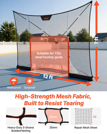 Hockey Net Backstop, 12x7 ft Durable Hockey Goal Backstop Net with Extended Coverage, Lightweight and Portable Backyard Training Equipment, Easy Assembly, for Youth Adult (NET ONLY)