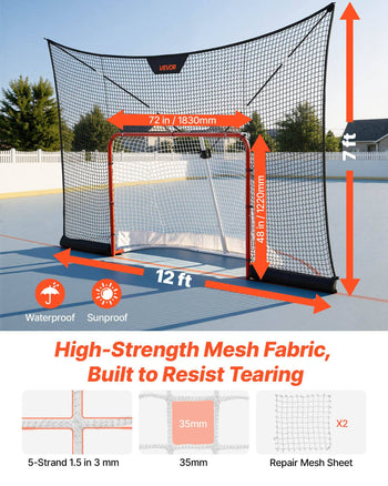 Hockey Goal Goal and Backstop Net Set, 12x7 ft Durable Hockey Net with Extended Coverage, Lightweight Portable Complete Training Accessory Set, Easy Assembly, for Youth and Adults