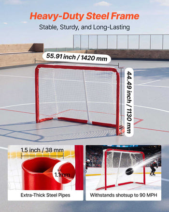 Street Hockey Goal, Heavy-Duty Steel Street + Roller Hockey Nets, Durable Hockey Net for Indoor Outdoor Use, Lightweight Portable Training, Easy Assembly for Backyard Park Garage, 55.9 x 44.5 in
