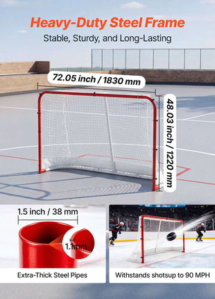 Street Hockey Goal, Heavy-Duty Steel Street + Roller Hockey Nets, Durable Hockey Net for Indoor Outdoor Use, Lightweight Portable Training, Easy Assembly for Backyard Park Garage, 72 x 48 in