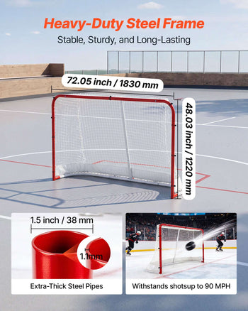 Street Hockey Goal, Heavy-Duty Steel Street + Roller Hockey Nets, Durable Hockey Net for Indoor Outdoor Use, Lightweight Portable Training, Easy Assembly for Backyard Park Garage, 72 x 48 in