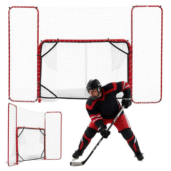 Hockey Goal with Backstop and Targets, 10x6FT Street Steel Hockey Goal Set, Pro Lightweight and Portable Training Equipment, Durable Net for Indoor & Outdoor Use, Easy Assembly, White/Red