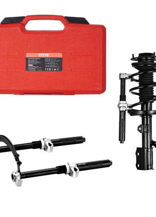 Red tool case with shock absorber struts and installation tools, ideal for automotive repairs and maintenance.