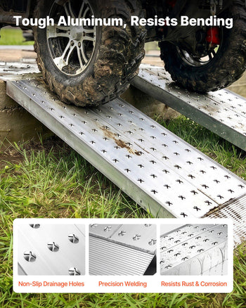 Aluminum Trailer Ramps, 2PCS 55 x 12 in, Heavy-Duty ATV Ramp Set with Anti-Slip Plates, 3000LBS Combined Capacity Loading Ramps for Motorcycles, Lawn Mowers, Farm Tractors, Carts