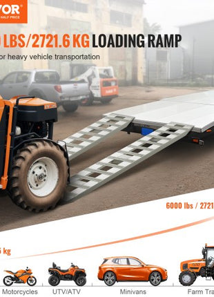 Loading Ramps, 2 Pcs 72 x 15 in, Durable Aluminum and Heavy-Duty Trailer Ramp Set with Anti-Slip Plates, 6000 Lbs Combined Capacity, for Carts, Farm Tractors, ATVs, Lawn Mowers, Motorcycles