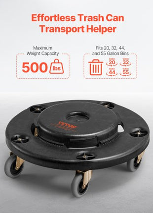 Trash Can Dolly, Fit 20, 32, 44, 55 Gallon Containers, 2 Packs Round Trash Can Roller Base with 4 Lockable Wheels, 500lbs Heavy Duty Barrel Dolly, Multi-Functional Rolling Dolly Cart