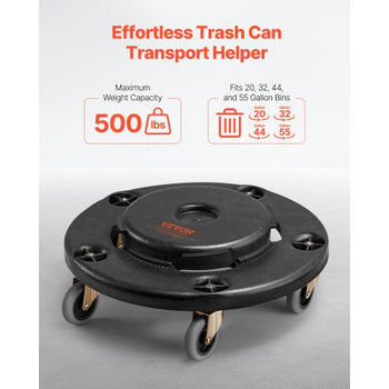Trash Can Dolly, Fit 20, 32, 44, 55 Gallon Containers, 2 Packs Round Trash Can Roller Base with 4 Lockable Wheels, 500lbs Heavy Duty Barrel Dolly, Multi-Functional Rolling Dolly Cart