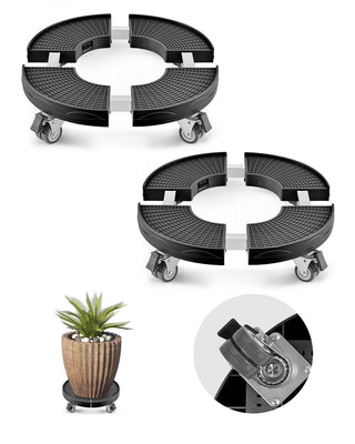 Trash Can Dolly with 4 Lockable Wheels, 440lbs Weight Capacity, 2 Packs Round Trash Can Roller Base, 15-22.8 in Adjustable, Heavy Duty Plant Caddy, Multi-Functional Rolling Dolly Cart, Black