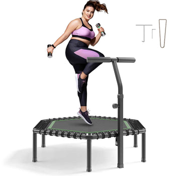 54.5 Inch Mini Trampoline, 450 lbs Max Load Fitness Rebounder, Stable & Quiet Small Trampoline with 3 Levels Height Adjustable & Foam Handle, Exercise Rebounder for Adults Indoor/Garden Workout