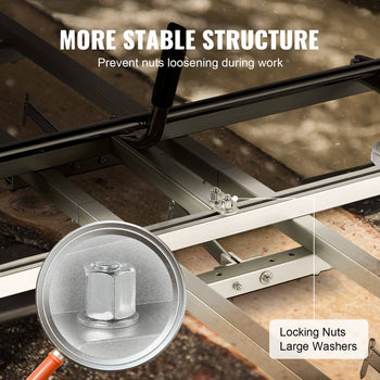 Aluminum structure with locking nuts and large washers for enhanced stability in work environments.