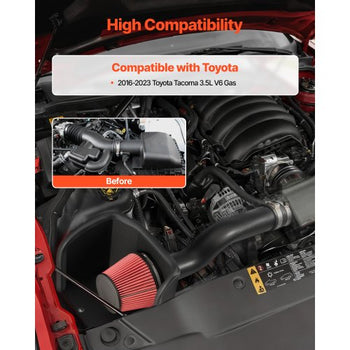 Cold Air Intake, 3.3 Inch Cold Air Intake System + Heat Shield Compatible with 2016-2023 Toyota Tacoma 3.5L V6 Gas, High Flow Filter Kit Improved Horsepower, Throttle Response, High Performance