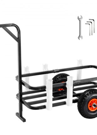 Beach Fishing Cart, 200 lbs Load Capacity, Fish and Marine Cart with Two 11" Big Wheels Rubber Balloon Tires for Sand, Heavy-Duty Steel Pier Wagon Trolley with 7 Rod Holders for Fishing, Picnic