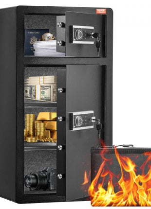 Double Doors 7.2 cu.ft Safe Box with Key Lock & Password, Safe Lock Box with Fireproof Bag, Key Rack, LED Light and 2 Height Adjustable and Removable Divider for Money, Documents, Jewelry and Valuables, Black
