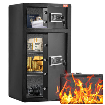 Double Doors 7.2 cu.ft Safe Box with Key Lock & Password, Safe Lock Box with Fireproof Bag, Key Rack, LED Light and 2 Height Adjustable and Removable Divider for Money, Documents, Jewelry and Valuables, Black