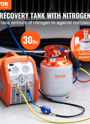 Refrigerant Recovery Tank with Float Switch - 30 lb. Capacity ac Recovery Tank with ¼ to ½ Adaptor, Reusable Recovery Tank HVAC for All Refrigerant, Prevent Overflow, with Trace Amount of N?