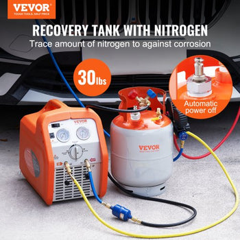 Refrigerant Recovery Tank with Float Switch - 30 lb. Capacity ac Recovery Tank with ¼ to ½ Adaptor, Reusable Recovery Tank HVAC for All Refrigerant, Prevent Overflow, with Trace Amount of N?