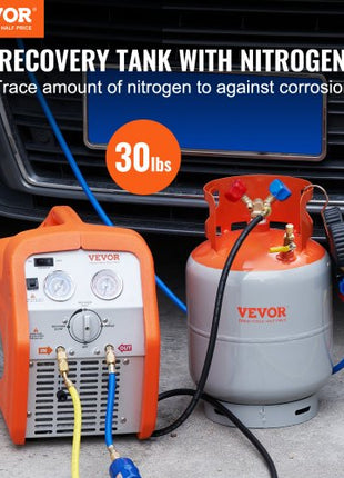 Refrigerant Recovery Tank, 30 LBS Capacity, 400 psi Portable Cylinder Tank with Y-Valve for Liquid/Vapor, High-sealing Recovery Can for R22/R134A/R410A, Orange+Gray