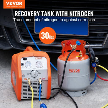 Refrigerant Recovery Tank, 30 LBS Capacity, 400 psi Portable Cylinder Tank with Y-Valve for Liquid/Vapor, High-sealing Recovery Can for R22/R134A/R410A, Orange+Gray