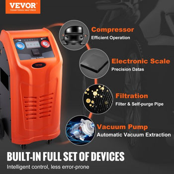Fully Automatic Refrigerant Recovery Machine for R134A+R1234YF - AC Recovery Machine Kit Built in Electronic Scale/Compressor/Recovery Tank, Recovery Machine HVAC Dual Cylinder