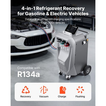 Fully Automatic Refrigerant Recovery Machine for R134a, ?98.5% Accuracy, 10.1-Inch Touch Screen, AC Recovery, Vacuum, Recharging and Flushing for Standard & High Voltage Automotive A/C Systems