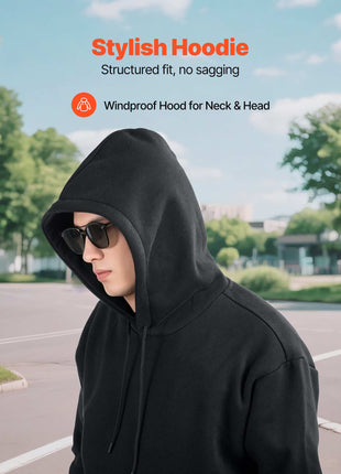 Men Pullover Hoodie, 3X-Large Size, Fleece Long Sleeve Comfy Casual Basic Pullover Hooded Sweatshirt, Warm & Skin-friendly, Practical & Trendy, Black Hoodie with Large Pocket for Fall & Winter