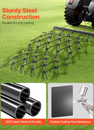 Drag Harrow, 4 ft x 5.6 ft Durable Chain Harrow with 80 Sharp Teeth, Suitable for ATV UTV Tractor, Ideal for Soil Preparation, Seeding, Smoothing Landscapes, and Yard Gravel Driveway Maintenance