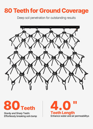 Drag Harrow, 4 ft x 5.6 ft Durable Chain Harrow with 80 Sharp Teeth, Suitable for ATV UTV Tractor, Ideal for Soil Preparation, Seeding, Smoothing Landscapes, and Yard Gravel Driveway Maintenance