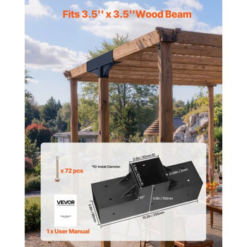Pergola Kit 4-Pack, T-Shaped 4x4 (Actual 3.5x3.5 Inch), 3-Way Pergola Brackets DIY Woodworking Gazebo Bracket Kit with Screws for 3.5x3.5 Inch Wood Beams in Actual Size for Outdoor Party Banquet