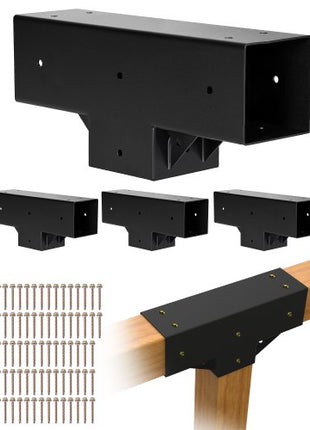 Pergola Kit 4-Pack, T-Shaped 4x4 (Actual 3.5x3.5 Inch), 3-Way Pergola Brackets DIY Woodworking Gazebo Bracket Kit with Screws for 3.5x3.5 Inch Wood Beams in Actual Size for Outdoor Party Banquet