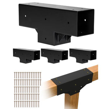Pergola Kit 4-Pack, T-Shaped 4x4 (Actual 3.5x3.5 Inch), 3-Way Pergola Brackets DIY Woodworking Gazebo Bracket Kit with Screws for 3.5x3.5 Inch Wood Beams in Actual Size for Outdoor Party Banquet