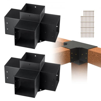 Pergola Bracket Kit 6''x6''(Inner Size 5.6x5.6), 2pcs 4-Way Heavy Duty Corner Bracket Woodworks DIY Post Base Kit, Easy Installation Wooden Beams for Gazebos, Patio Pergolas, Log Cabin Outdoor