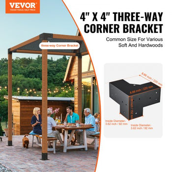 Pergola Bracket Kit 4''x4''(Inner Size 3.6x3.6), 4pcs 3-Way Heavy Duty Corner Bracket Woodworks DIY Post Base Kit, Easy Installation Wooden Beams for Gazebos, Patio Pergolas, Log Cabin Outdoor