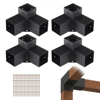 Pergola Bracket Kit 4''x4''(Inner Size 3.6x3.6), 4pcs 3-Way Heavy Duty Corner Bracket Woodworks DIY Post Base Kit, Easy Installation Wooden Beams for Gazebos, Patio Pergolas, Log Cabin Outdoor