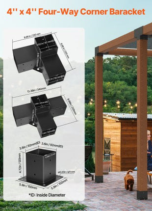 Pergola Kit, 4x4 Inch Pergola Brackets for 3.5x3.5 Inch Wood Beams in Actual Dimension, 3-Way (4 Pcs) and 4-Way (2 Pcs) Gazebo Brackets with 6 Post Bases, for Outdoor Pergolas, Gazebos, Sheds