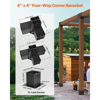 Pergola Kit, 4x4 Inch Pergola Brackets for 3.5x3.5 Inch Wood Beams in Actual Dimension, 3-Way (4 Pcs) and 4-Way (2 Pcs) Gazebo Brackets with 6 Post Bases, for Outdoor Pergolas, Gazebos, Sheds