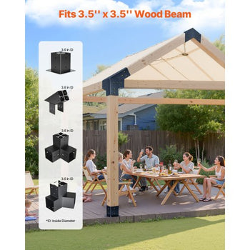 Pergola Kit, 4x4 Inch Pointed-Roof Pergola Brackets for 3.5x3.5 In Lumbers in Actual Size, 3-Way / 4-Way Gazebo Bracket with Post Bases & Ridge Brackets for Outdoor Pergolas Gazebo Shed, 14 Pcs
